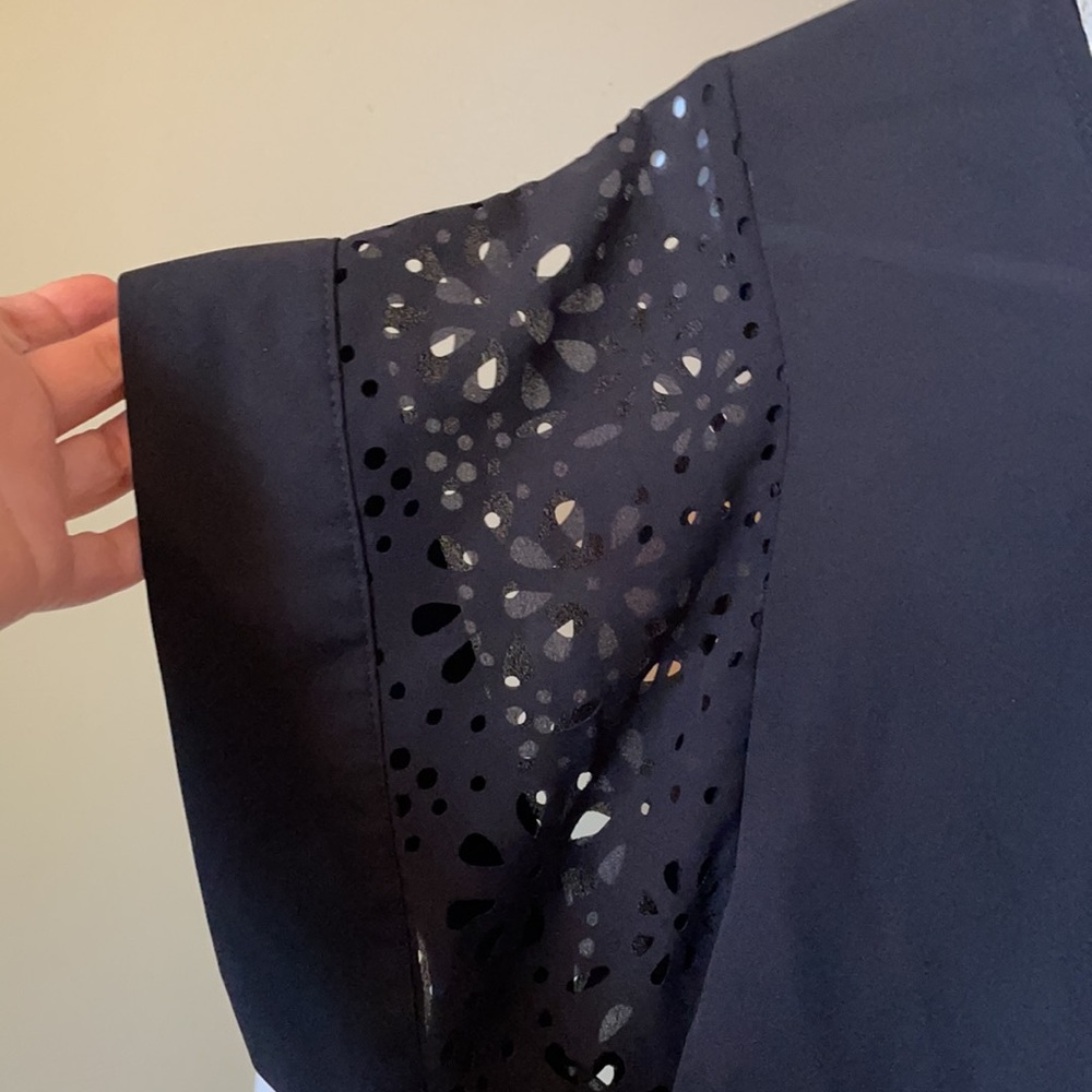 NY Collection Black Semi Sheer Top with Details